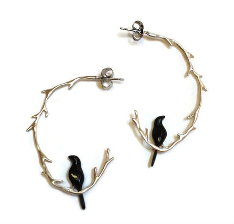 Chee-Me-No Jewelry - Vine Oval Hoop's with Birds