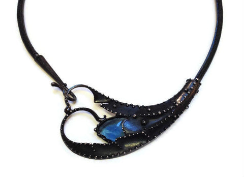 Katia Olivova Jewelry - Blue Antique Czech Glass Pendant