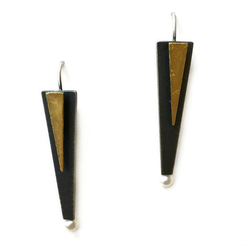 Mar Jewelry - Black and Gold Triangular Earrings