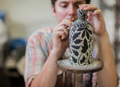 Oxide Pottery - Fox Bottle Vase