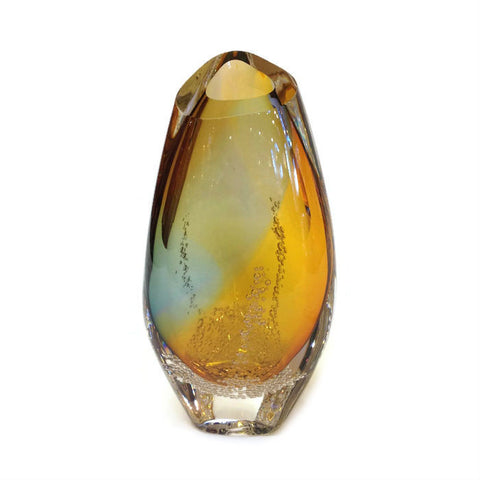 Blodgett Glass - Sea Foam Triangular Vase in Bronze