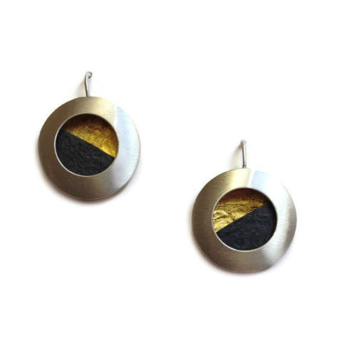 Mar Jewelry - Circular Nu-Gold and Slate Earrings