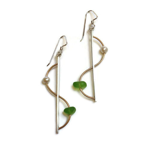 Mar Jewelry - Brushed Sterling Silver and Sea Glass Wave Earrings