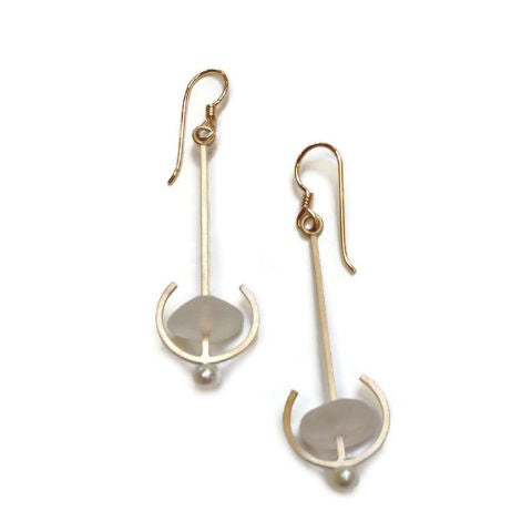 Mar Jewelry - Brushed Nu-Gold and Sea Glass Earrings