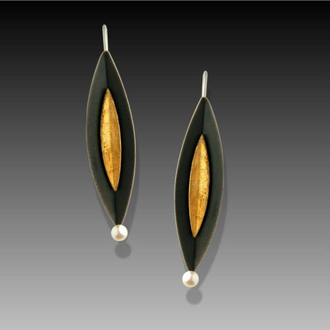 Mar Jewelry - Oxidized Sterling Silver Gold Leaf Earrings