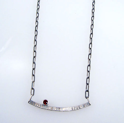 Renee Ford - Panicmama Jewelry -  Zen Curved Stick Bar Necklace with Garnet